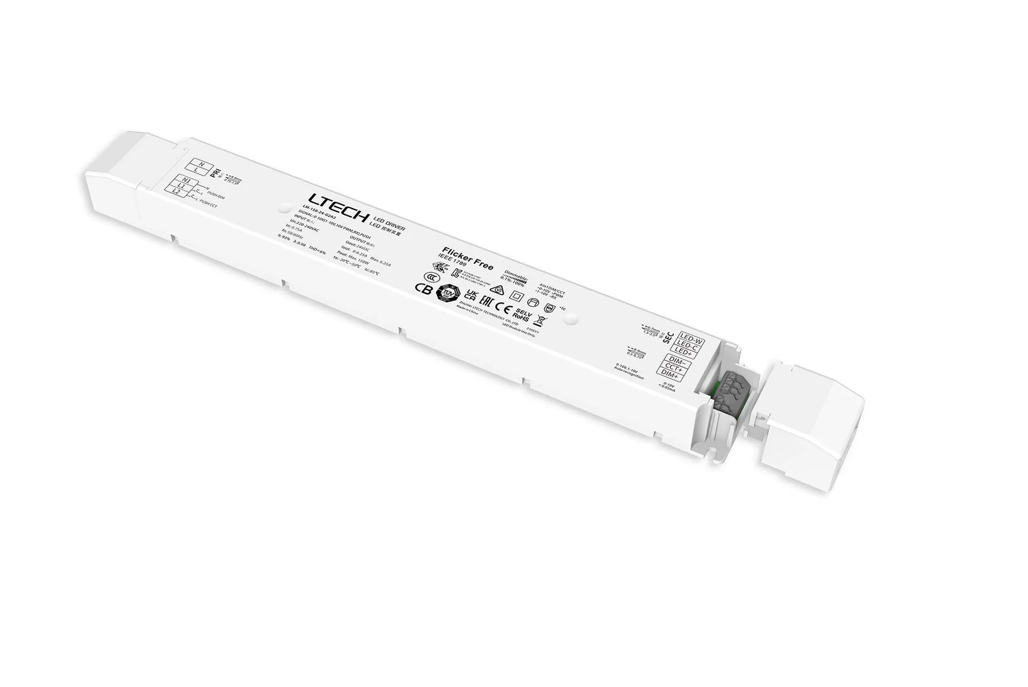 0-10V/1-10V/10V PWM/RX/Push DIM/CT, 0-100% Dim, CV 150W 24Vdc 6.25A, 200-240Vac,IP20, 5yrs Warranty. LM-150-24-G2A2  LTECH Constant Voltage